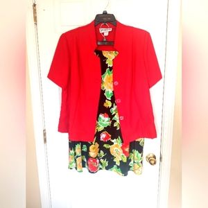 Another Thyme Red Short Sleeve Jacket with Floral Skirt Size 18W